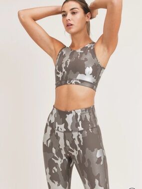 Mono B Gray Camo High-Neck Sports Bra & Leggings
